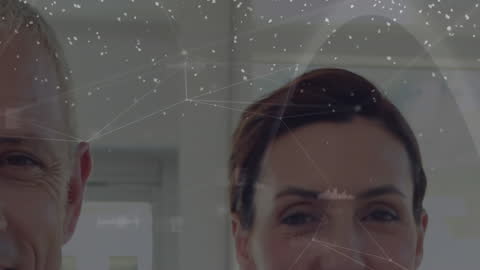 Smiling Doctors with Futuristic Digital Network Overlay