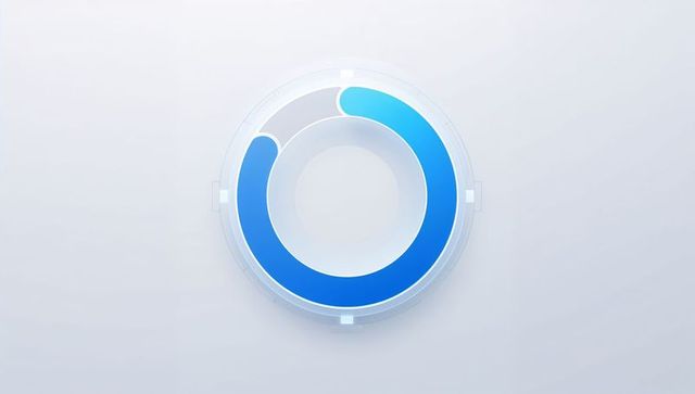 Glowing blue circular progress ring showing two segments, hollow center, subtle notches