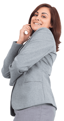 Smiling Caucasian Businesswoman in Gray Blazer on Transparent Background