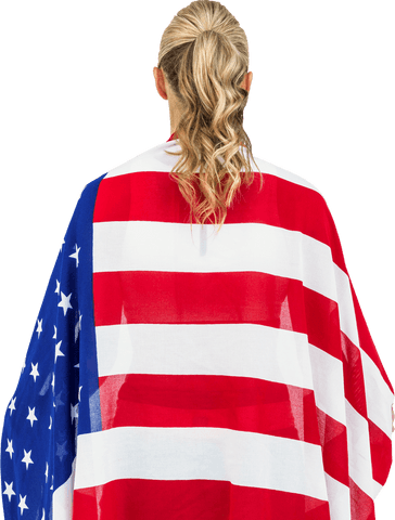 Female Athlete Wrapped in Transparent American Flag