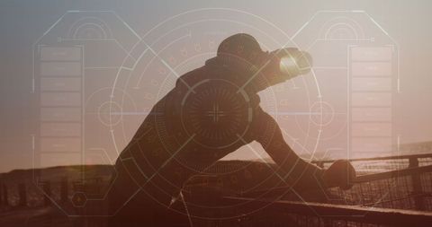 Athlete Drinking Water with Futuristic HUD Overlay at Sunset - Download Free Stock Images Pikwizard.com
