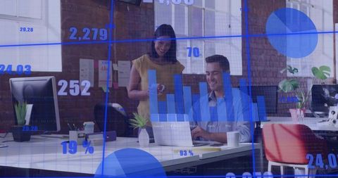 Data Analysts Collaborating in Modern Office with Digital Interfaces
