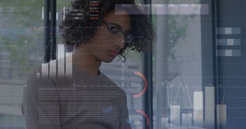 Man Analyzing Data on Smartphone with Digital Interfaces - Download Free Stock Images Pikwizard.com