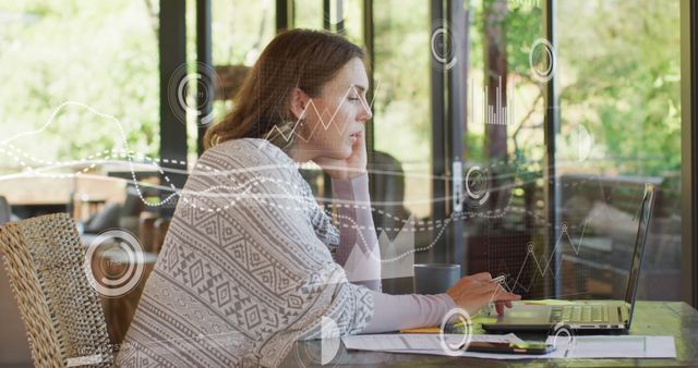 Pregnant Woman Analyzing Data on Laptop with Digital Interface - Download Free Stock Images Pikwizard.com