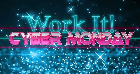 Cyber Monday Neon Typography with Sparkling Effects