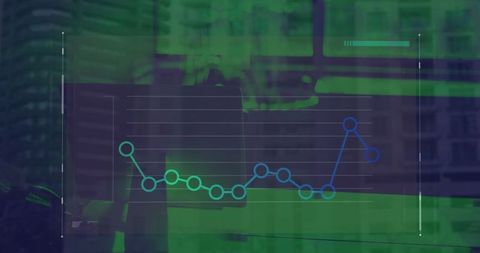 Market Analysis with Digital Graph Overlay in Modern Office Setting