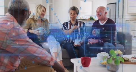 Senior Couples Engaging with Futuristic Technology at Home