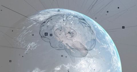 Futuristic brain model illustrating global digital connectivity