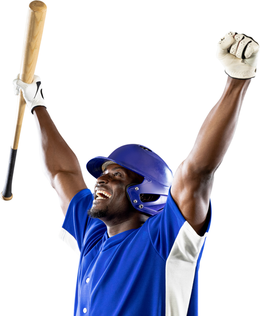 African American Baseball Player Celebrating Victory, Arms Raised and Holding Bat, Transparent Backg - Download Free Stock Videos Pikwizard.com