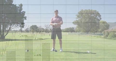 Golfer Standing on Course with Graphical Data Overlay
