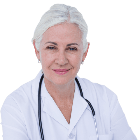 Confident female doctor smiling with stethoscope on transparent background