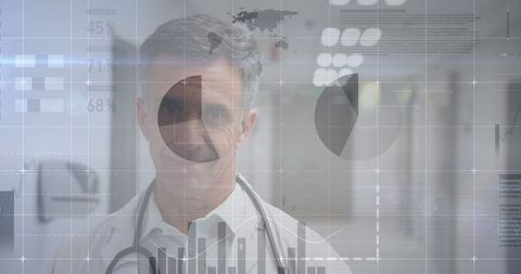 Doctor with Digital Data Overlay in Medical Environment