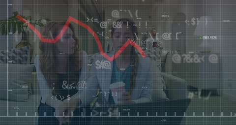 Dynamic Data Animation Over Businesswomen Collaborating