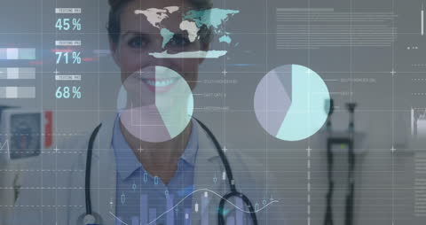 Futuristic Data Analysis with Smiling Female Doctor