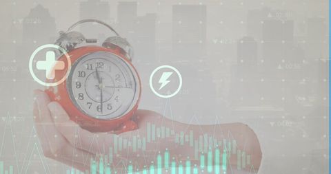 Digital Interface with Clock and Financial Data in Hand - Download Free Stock Images Pikwizard.com