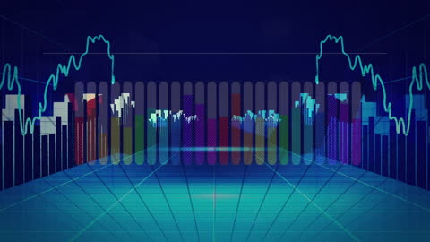Colorful Financial Graph on Digital Blue Background