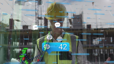 Construction Worker Interacting with Digital Interface