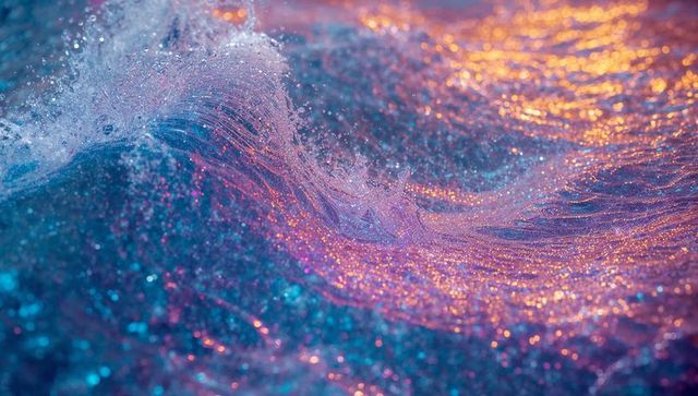 Colorful iridescent waves with dawn reflections