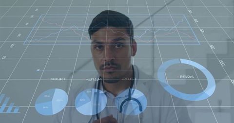 Doctor Analyzing Digital Medical Data with Advanced Technology Interface