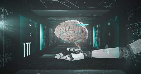 futuristic ai technology with robot hand holding digital brain - Download Free Stock Images Pikwizard.com