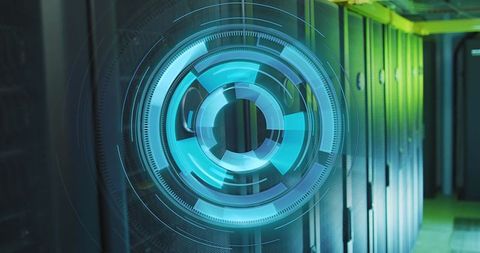 Digital interface concept with holographic display in server room