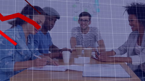 Diverse Team Collaborating with Data Overlay in Office