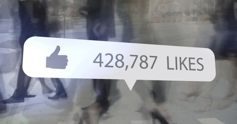 Social Media Like Notification Above Busy City Street