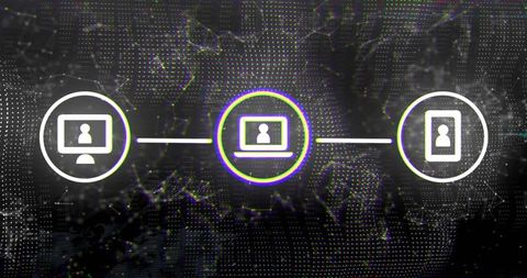 Digital connectivity with computer and smartphone icons in futuristic network