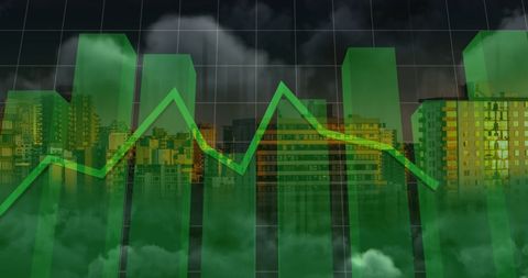 Green Financial Graph Overlaying Urban Cityscape - Download Free Stock Images Pikwizard.com