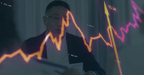 Senior Expert Analyzing Financial Data Overlaid with Market Charts