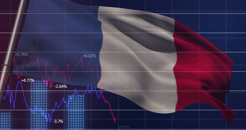 French Flag Against Graph Data Illustrating Economic Trends