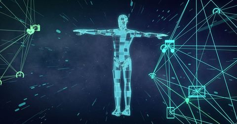 Digital Human Overlaid with Global Network Icons and Data Points - Download Free Stock Images Pikwizard.com