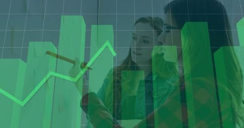 Analysts Discuss Strategy with Transparent Bar Chart overlay