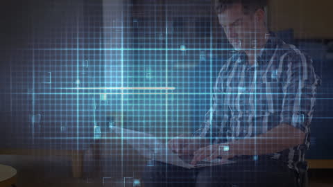 Digital Lifeline Overlay with Man on Laptop Metaphor