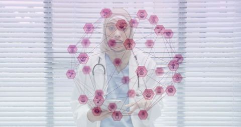 Female Doctor Interacting with Emerging Digital Medical Network