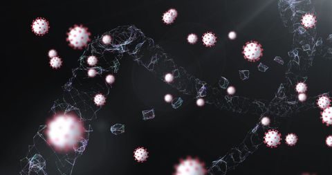3D DNA Strand and Floating Coronavirus Cells in Dark Background - Download Free Stock Images Pikwizard.com
