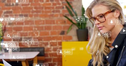 Professional Woman Creative Workspace Digital Notifications Engagement