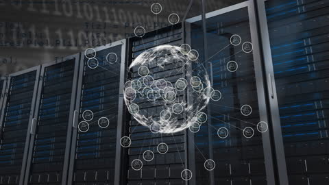 Digital Globe Amidst High-Tech Server Room