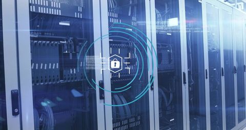 Digital Security Icons Over Server Racks - Download Free Stock Images Pikwizard.com