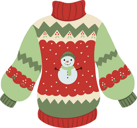 Festive cozy sweater with snowman and zigzag stripes transparent art