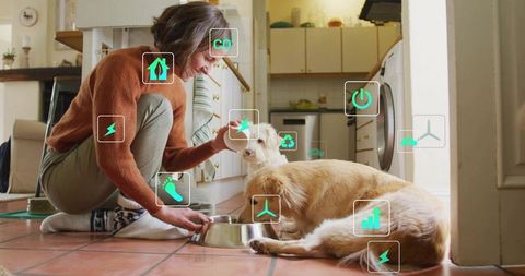 Woman Preparing Meal for Dog in Cozy Kitchen Environment