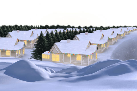 Cozy snow-covered holiday houses transparent background