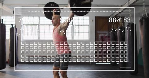 Caucasian Man Lifting Barbell in Gym with Digital Data Overlay - Download Free Stock Images Pikwizard.com