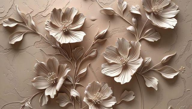 Elegant floral relief sculpture on sophisticated interior wall