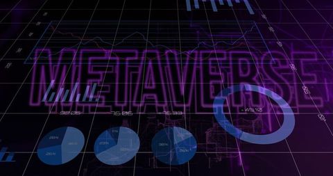 Metaverse Data Dashboard Glowing with Neon Holographic Graphs and Pie Charts