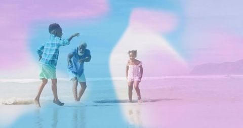 Family Enjoying Beach with Pastel Overlay Stream