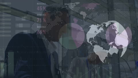 Business People Analyzing Virtual World Map Animation