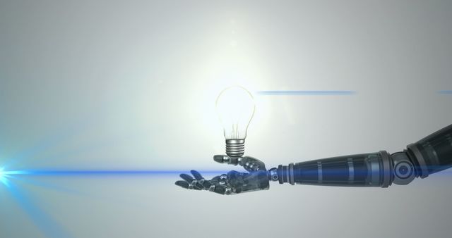 Robot Hand Holding Glowing Light Bulb Indicating Bright Idea - Download Free Stock Images Pikwizard.com