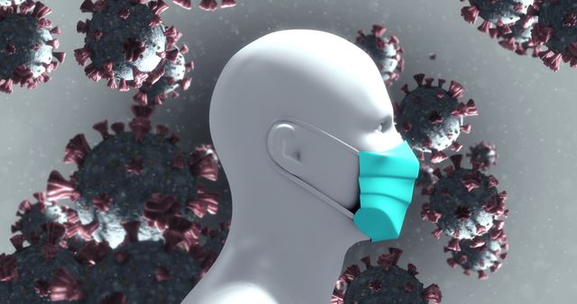 3D Human Model with Face Mask and Coronavirus Cells - Download Free Stock Images Pikwizard.com