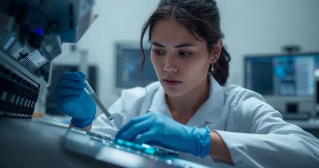 Lab Scientist Precision Pipetting for Testing in Research Study